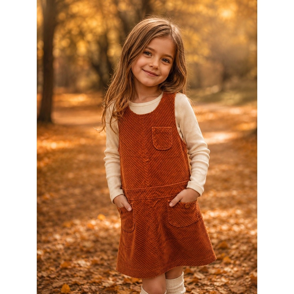 Wonder Nation Girls Size 8 Jumper Dress Corduroy Coverall Style Burnt Orange